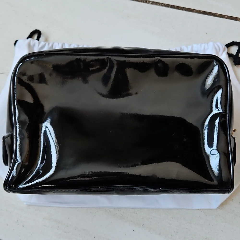 CHANEL Black Patent Leather Cosmetic Bag